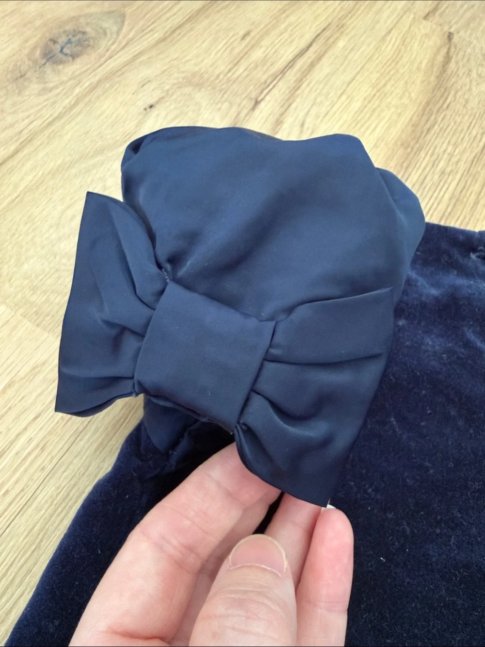 Janie and Jack Navy Velvet Dress with Bow Shoulder Detail